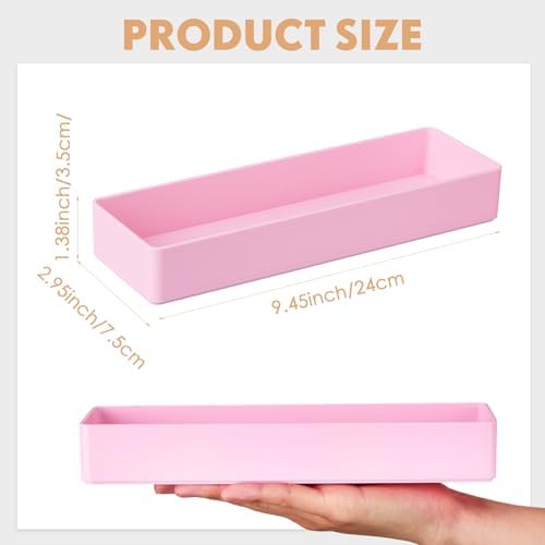Teling 2 Pcs Pink Large Rectangular Desk Organizer Set, Half Accessory Tray, Plastic Tabletop Organizer for Office, Home, or Study, Dimensions: 9.45 x 2.95 x 1.38 Inches - Image 2