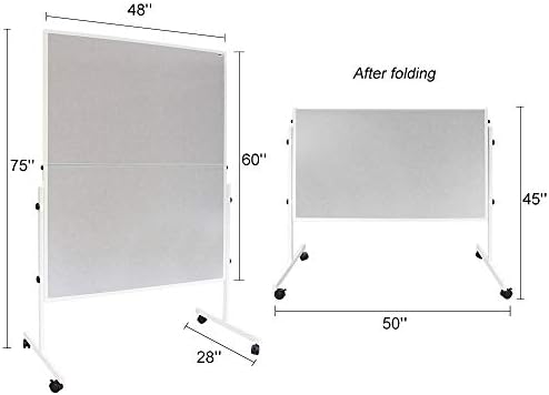 XIWODE 48 x 60 Inch Foldable Gray Felt Bulletin Board Room Divider with Wheels, Movable Privacy Partition Wall, Neutral Tone Mobile Pin Board Screen Fold Down for Storage, for Office Classroom - Image 2