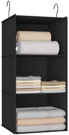 Hanging Closet Organizer 3-Shelf, Oxford Fabric Wardrobe Storage, Black by DonYeco