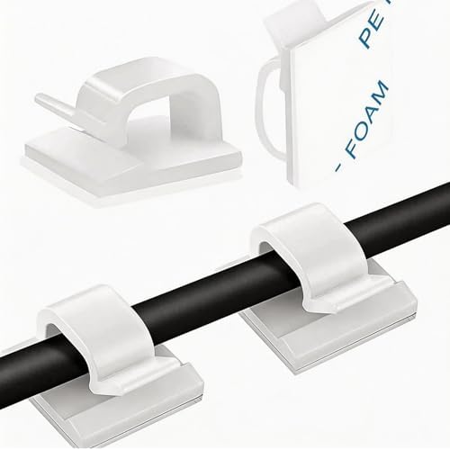 150 PCS Adhesive Cable Wire Clips Black, Outdoor Cable Management Wire Organizer Cord Holder for Under Desk, Car, Wall, TV PC Ethernet Cable (White) by ALLWIN