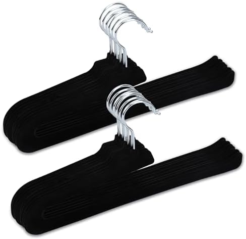 Velvet Pants Hangers - 16 Pack Black Non Slip Open Ended Hanger with 360 Swivel Hook - Closet Space Saving Hanger for Heavy Pants, Jeans, Trousers, Scarf by Huopueit
