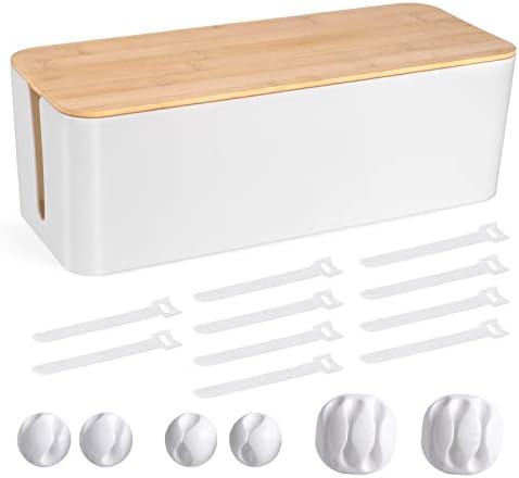 Tuwechen Cable Management Box, Wooden Style Large Cord Organizer Box by Tuwechen