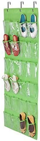 Over The Door Hanging Shoe Organizer Rack Holder Home Non-woven Transparent Storage Bag 24 Pockets With 3 Hooks (Green) by Unknown
