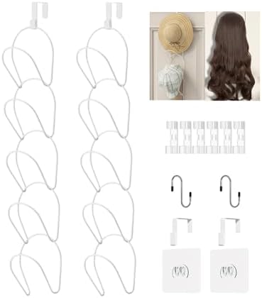 LINFIDITE 10 Pack Hat Rack Hanger Holder Organizer Closet Hanging Baseball Cap Display Storage Rack for Scarves Handbags Towels Clothes Ties Over Door Wall Mounted w Hanging Hook White by LINFIDITE