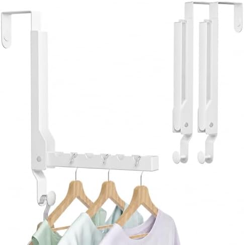 2 Pack Heavy Duty Over the Door Hanger, Compact Foldable Over Door Hook, Portable Compact Over Door Drying Rack for Laundry, Metal Over the Door Clothes Hanger, Rustproof & Waterproof (White) by BAKON