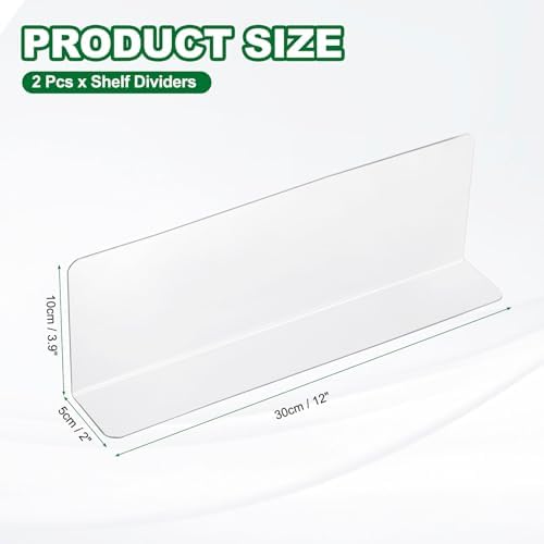 uxcell 2pcs Clear Shelf Dividers, 12"x3.9" Plastic L-Shaped Shelf Separator, Transparent Organizer Divider for Supermarket Store Commodity Classification - Image 2