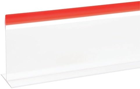 Meat Case Divider Shelf Divider Clear with Red Trim T Shape - 30"L x 3"H - Image 2