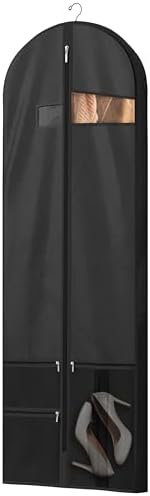 Lazebox 65" Travel Garment Bag with Accessories Zipper Pocket, Heavy Duty Suit Bag for Suits, Tuxedos, Dresses, Coats, Black, 1 pack by Lazebox