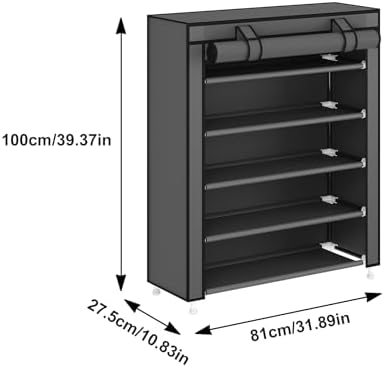 Laiensia 5-Tier Vertical Shoe Rack Organizer, Space Saving Shoe Storage Organizer, Non-Woven Cover Shoe Shelf Holds 20-25 Pairs for Bedroom, Hallway, Closet Entryway, Grey - Image 3