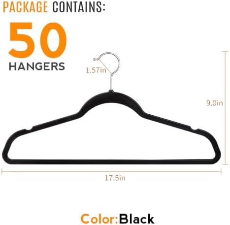 TIMMY 50 Pack Plastic Clothes Hangers, 17.7 in, Black, Non-Slip, Heavy Duty - Image 2