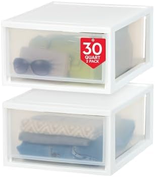 IRIS USA 2-Pack 30 Qt. Stacking Drawer Organizer with Sliding Drawer, White by IRISUSA