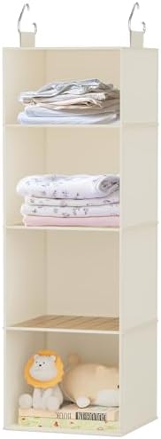 Hanging Closet Organizer and Storage with Bamboo Shelves - Foldable Storage for Clothes, Towels, Accessories | Space Saving, No Assembly Needed (Beige) by VERONLY