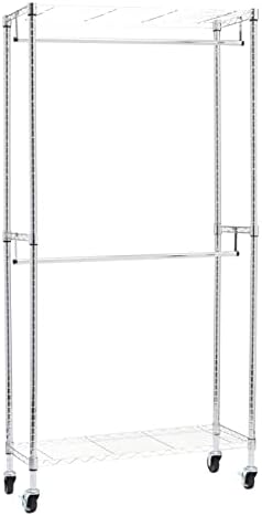 Amazon Basics Adjustable Clothes Rack for Handing, Double Hanging Rod Garment Rolling Closet Clothing Organizer, Chrome, 36'' x 14'' x 72'' by AmazonBasics