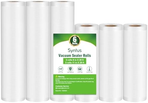Syntus Vacuum Sealer Bags for Food, 3 Rolls 11" x 20' and 3 Rolls 8" x 20' by Syntus
