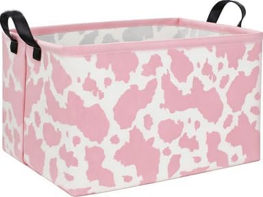 Rectangular Cow Baskets Pink Basket Cute Storage Bins Organizer Box Girls Room Decor for Home.(Pink cow)