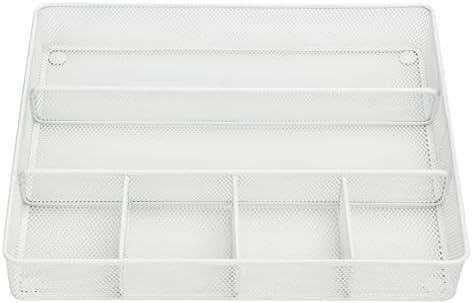 Annova Desk Top Organizer Tray for Office Organization - Metal Mesh - Storage Tray with Dividers for Pens, Desktop Accessories, Bathroom, Kitchen, Makeup and Office Supplies (Large, White) - Image 3