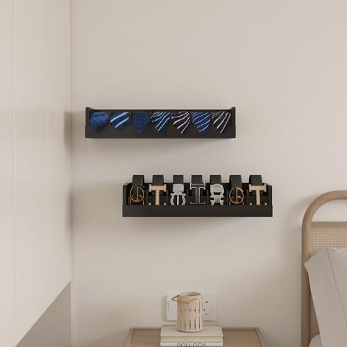 Bamboo Belt Storage Organizer Box - Belt Organizer for Closet | Wooden Belt Tie Hanger Racks for Men Women Drawer | Belt Display Holder Wall Mount with 2 Pcs Tie Clip (Black, 2 7GRIDS) - Image 4