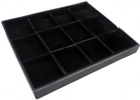 Large Velvet Jewelry Tray, Drawer Organizer for Jewelry in Dresser, Stackable Jewelry Drawer Organizer Inserts for Earring Necklace Bracelet Rings(Black,12grid)