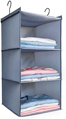 Hanging Closet Organizer 3-Shelf, Oxford Fabric Wardrobe Storage, Gray by DonYeco