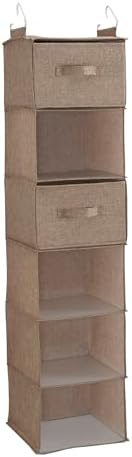Household Essentials 6 Shelf Hanging Closet Organizer, Hanging Closet Shelf, Fabric Poly Linen and PEVA Shelving, Beige - Image 7