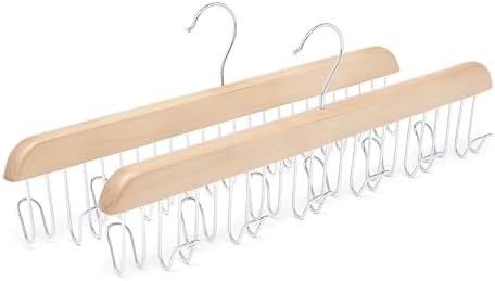 Amazon Basics Wooden Belt Hanger Closet Organizer, Multifunctional, Smooth Finish, Natural, 2-Pack by AmazonBasics