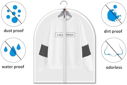 MsKitchen 6 Pack Short Garment Bags (24x32") - Dustproof Covers for Kids Clothes - Durable PEVA Storage Bags with Sturdy Zipper for Dance Costumes, Tops & Folded Pants (Translucent) - Image 5