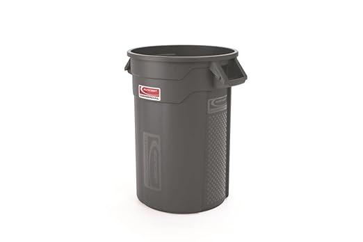Suncast Commercial Products 32 Gallon Trash Can with Vented Channels, Ergonomic Handles, Rolled Upper Lip, Made in the USA, Gray