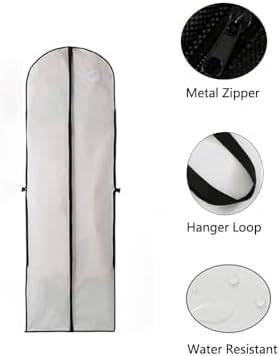 72" Wedding Dress Garment Bags Foldable Dress Bag for Long Gowns Traveling Protector Cover for Hanging Clothes with Zipper (White) - Image 5