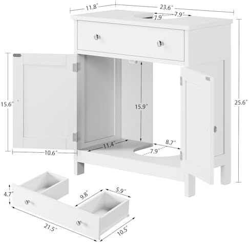 TEENFON Pedestal Sink Storage Cabinet with 2 Barn Doors and Drawer, Bathroom Sink Cabinet with U-Shape Cut-Out, Pedestal Sink Cabinet, White - Image 3