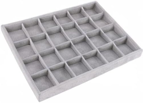 Large Velvet Jewelry Tray, Drawer Organizer for Jewelry in Dresser, Stackable Jewelry Drawer Organizer Inserts for Earring Necklace Bracelet Rings(Grey,24grid)