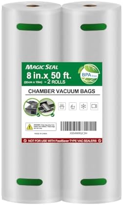 MAGIC SEAL Chamber Vacuum Sealer Rolls 8''x 50' 2 Pack - Commercial Chamber Machine Bags for Vacmaster & Avid Armor | Also for Nozzle-Type Sealers | BPA Free, 3.5 Mil | Smooth Non-Textured by MAGICSEAL