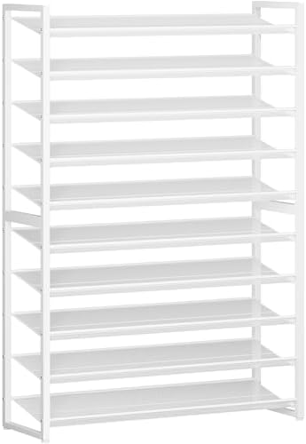 Nunsino Shoe Rack,10 Tier Metal Shoe Organizer,Max Holds 50 Pairs,Heavy Duty Shoes Shelf for Garage, Entryway, Closet,White by Nunsino