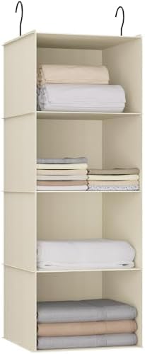 Hanging Closet Organizer 4-Shelf, Oxford Fabric Wardrobe Storage, Beige by DonYeco