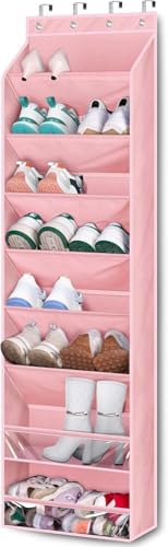 KEETDY Over The Door Shoe Organizer Fit 20 Pairs Sneakers Large Hanging Shoe Organizer for Closet Door Storage Boots, Pink by KEETDY