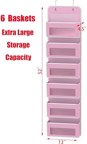 Simple Houseware 6 Clear Window Pocket Over Door Hanging Organizer, Pink - Image 2