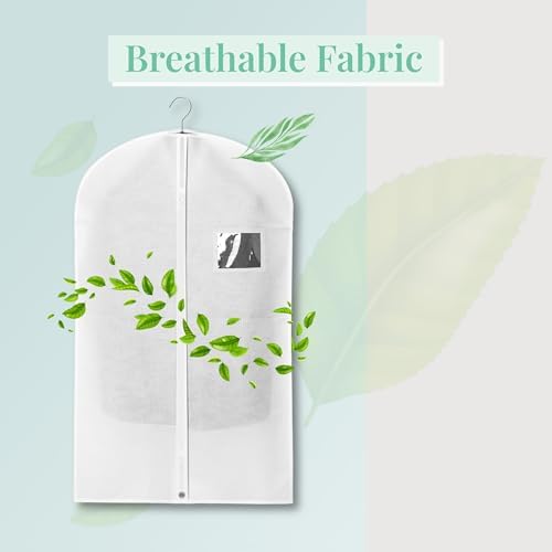 4-Pack Breathable Garment Bags for Hanging Clothes – Dust-Proof Suit & Dress Covers with Clear Window – Waterproof, Foldable Closet Storage Organizer for Coats, Gowns, and Jackets (White, 40") - Image 3