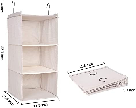 Hanging Closet Organizer 3-Tier, Oxford Wardrobe Storage, Beige Houndstooth - Image 3