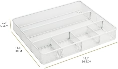 Annova Desk Top Organizer Tray for Office Organization - Metal Mesh - Storage Tray with Dividers for Pens, Desktop Accessories, Bathroom, Kitchen, Makeup and Office Supplies (Large, White) - Image 2