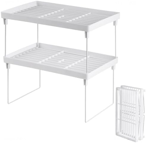 NiHome 2-Pack Stackable Plastic Kitchen Storage Shelf Foldable Rack, White by NiHome