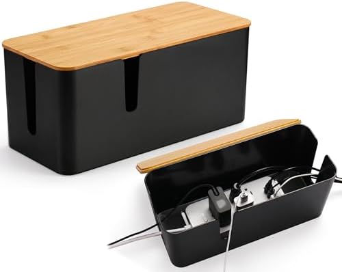 ZhiYo 2 Pack Cable Management Box, Large & XL, Power Strip Organizer, Black by ZhiYo