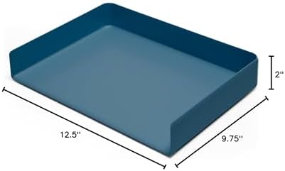 Poppin Stackable Landscape Letter Tray - Modular Lacquer Desk Trays for Office Organization, Color-Coordinated Office Supplies for Desk, Paper Trays (Slate Blue, Landscape Letter) - Image 2