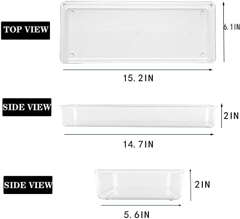 3 Pack Large Clear Plastic Drawer Organizer Tray Cutlery Utensil Makeups Drawer Organizers 15" X 6" - Image 2