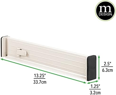 mDesign Set of 4 Drawer Dividers – Expandable Drawer Organiser Set with Protective Foam Ends – Useful Kitchen Accessories – Cream - Image 4