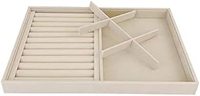 Large Beige Premium Quality Velvet Jewelry Display Box Tray Stackable Practical Trade Show Home Store 6 Grid and Ring - Image 4