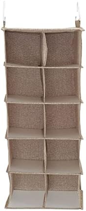 Household Essentials 10‑Pocket Hanging Shoe Organizer with Side‑by‑Side Canvas Storage and 2 Hooks for Support, Beige - Image 5