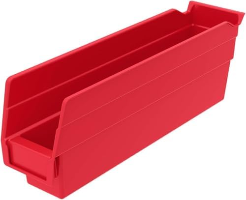 Akro-Mils 30110 Heavy Duty Plastic Shelf Bins, 12" x 3" x 4", Red, 24-Pack by Akro-Mils