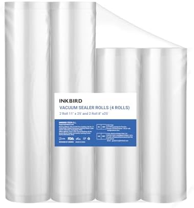 INKBIRD 4 Rolls Vacuum Sealer Bags, 11" x 25' 2 Rolls & 8" x 25' 2 Rolls Vacuum Sealer Rolls for Food Saver, Sous Vide Bags Food Storage Freezer Sealer Bag for Cooking with BPA Free by Inkbird