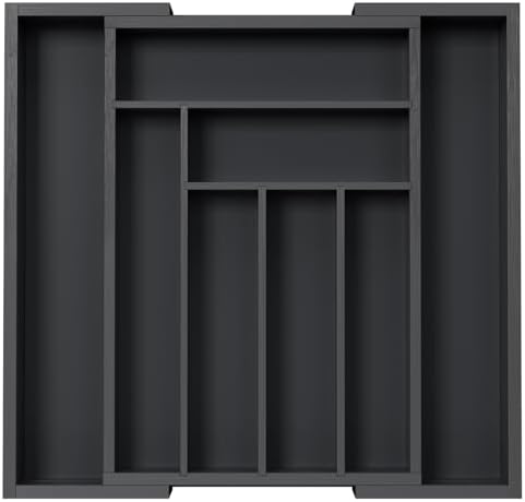 Pipishell Bamboo Expandable Silverware Drawer Organizer, Black, Medium by Pipishell