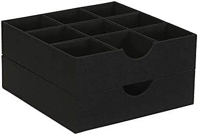 Household Essentials Drawer Organizer Tray with Fabric Cover and 9 Square Compartments, Black, Set of 2 - Image 5