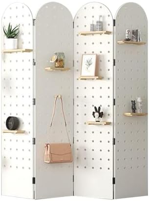 Folding Pegboard Partition Screen,Room Divider Wall with Storage Rack,2-5 Panel Pegboard Room Divider Panel,for Bedroom Bazaar Jewelry Store(White,180x40cm-4 Panel) by ZFUCMAYL